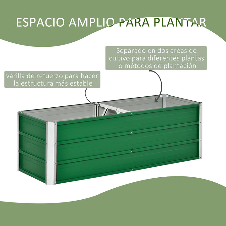 Caixa de Plantio de Aço com Luvas Caixa de Plantio Retangular para Cultivos de Plantas Flores para Terraço Jardim Exterior 125x47x40cm Verde