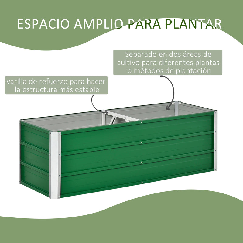 Caixa de Plantio de Aço com Luvas Caixa de Plantio Retangular para Cultivos de Plantas Flores para Terraço Jardim Exterior 125x47x40cm Verde