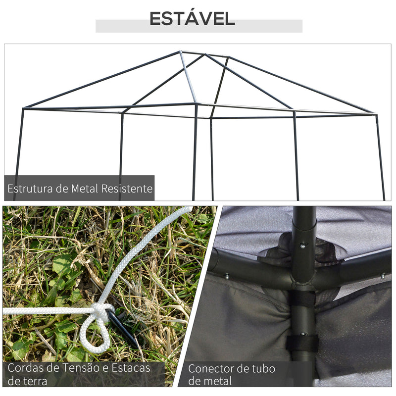 Pérgola 4x3 m Pérgola com 6 Cortinas com Zíper Teto com Ventilação 8 Orifícios de Drenagem para Festas Reuniões ao Ar Livre Cinza