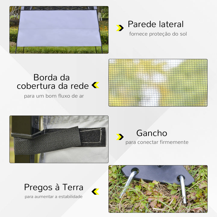 Tenda Dobrável com Proteção UV Altura ajustável de 2 niveis Tecido Oxford com estrutura de aço com Lateral e Bolsa de Transporte 220x220x208 cm branco