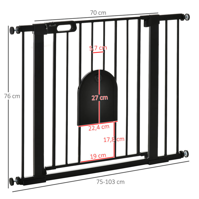 Barreira de Segurança de Cães Animais de Estimação para Escadas e Portas 75-103cm com 2 Extensões Fechamento Automático e Sistema de Duplo Bloqueio Aço Preto