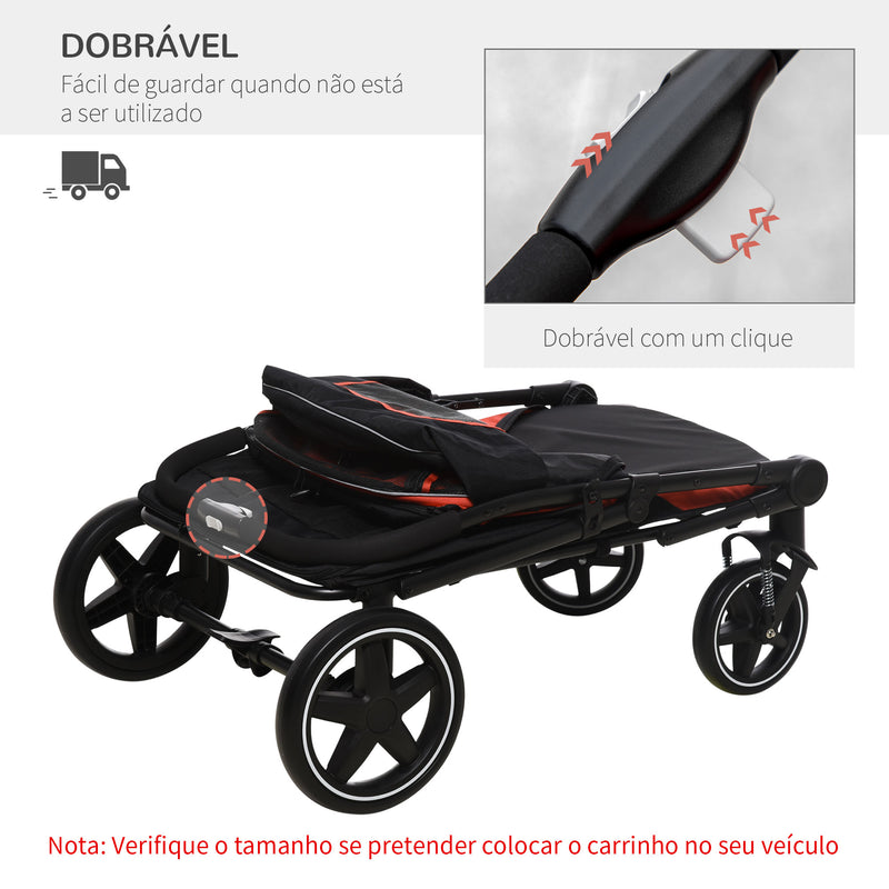 Carrinho para Cães Dobrável Carrinho para Animais de Estimação com Janelas de Malha Cinto de Segurança e Bolsos de Armazenamento Carga Máxima 40 kg 112x65x100 cm Vermelho