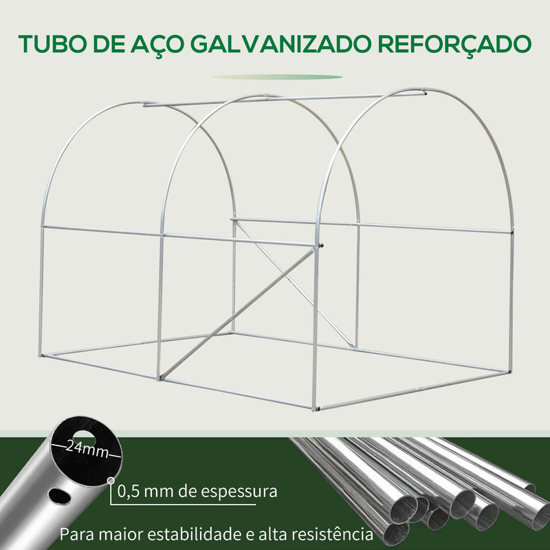 Estufa de Jardím e Horto para Cultivos Plantas com 4 Janelas Revestida PE 140g/? e Estrutura de Aço - 3x2x1,9m