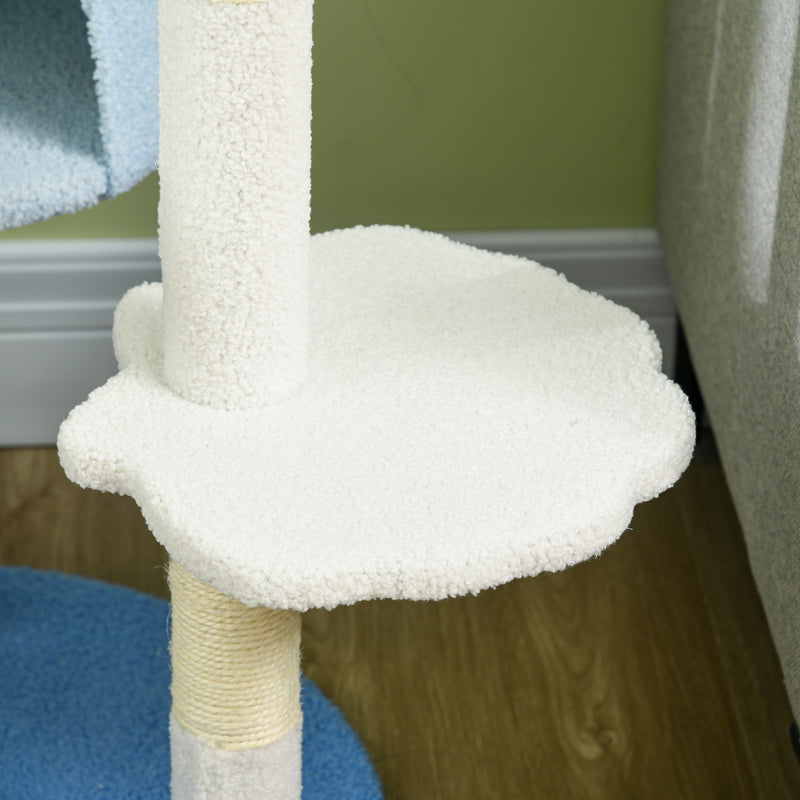 Arranhador para Gatos Grande de 155 cm Torre para Gatos com Postes de Sisal Caverna Cama Rede e Bola de Brinquedo Ø54,5x155 cm Branco e Azul