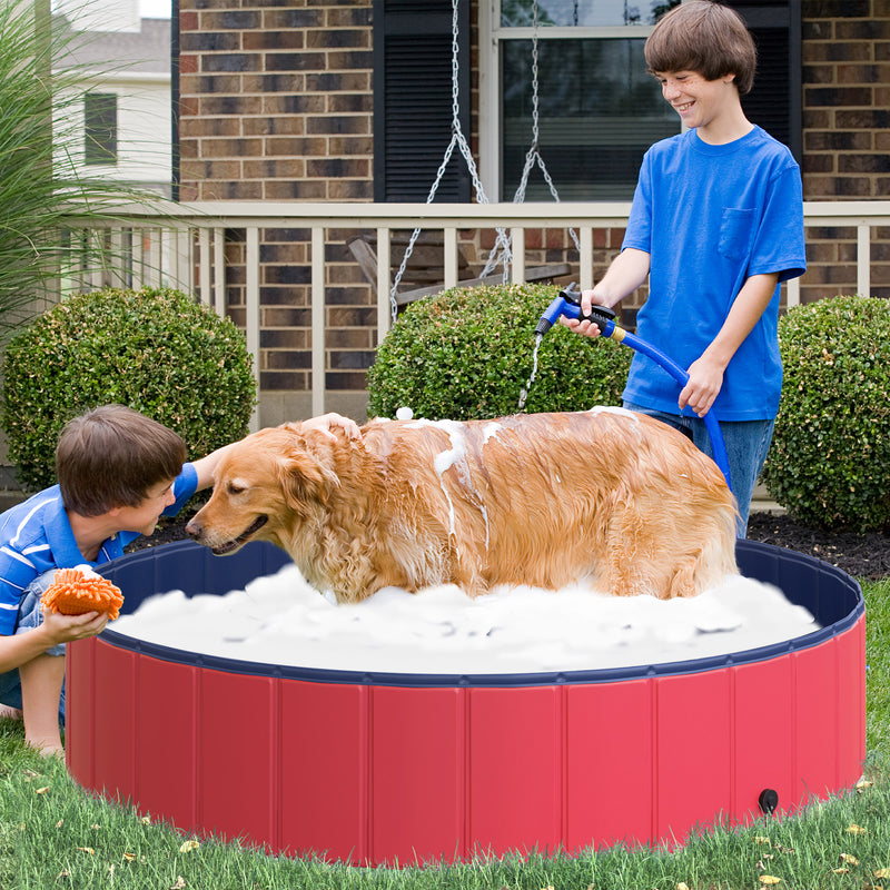 Banheira dobrável para cães piscina para animais de estimação Gatos PVC antiderrapante, resistente ao desgaste, adequada para interiores e exteriores Ø140x30cm Vermelho