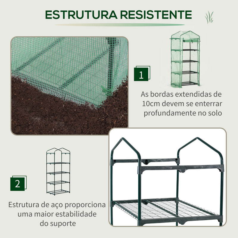 Estufa de Jardim com 4 Prateleiras e Cobertura de PE Estufa de Aço para Cultivo de Plantas Flores 69x50x160cm Verde