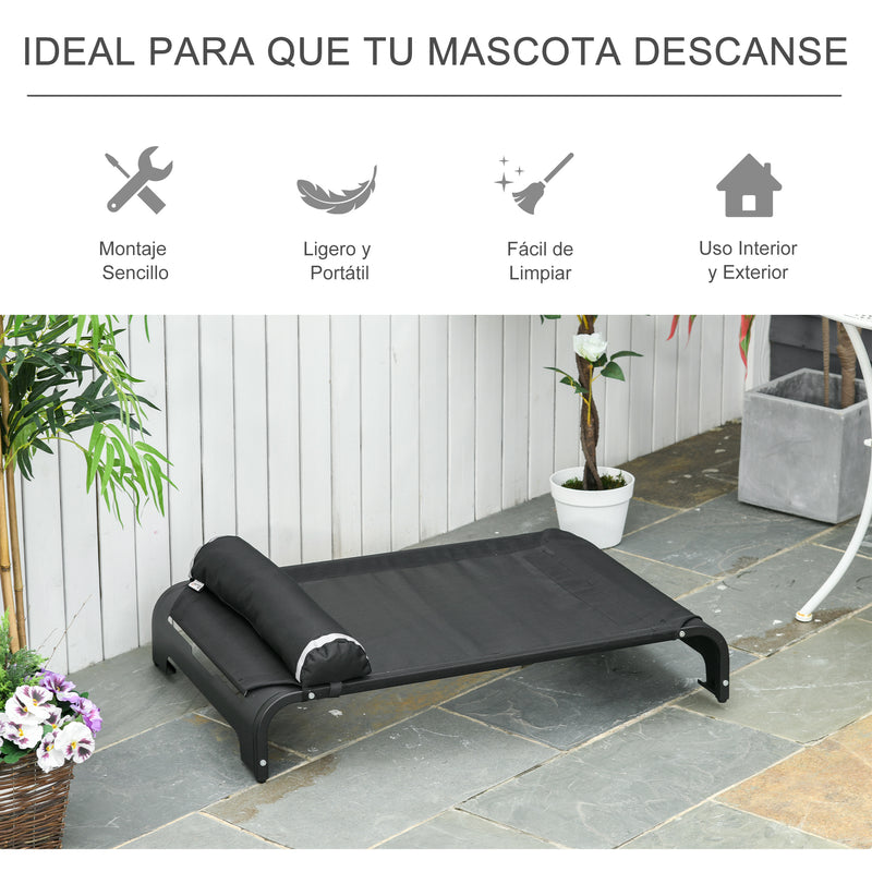 Cama Elevada para Animais de estimação Cães Gatos Tela Transpirável com Almofada Removível Exterior Interior Jardim Terraço 91x60x23cm Preto