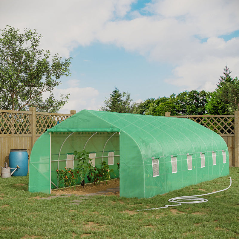 Estufa de jardim Tipo túnel para cultivo com 12 janelas e porta de enrolar Aço e PE 800x300x200 cm Verde