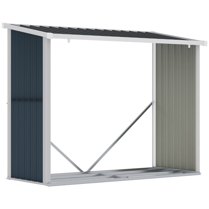 Abrigo para Lenha de Aço Galvanizado Abrigo de Armazenamento de Lenhas com Teto Inclinado para Jardim Terraço Exterior 185x84x133,5/148,5 cm Cinza