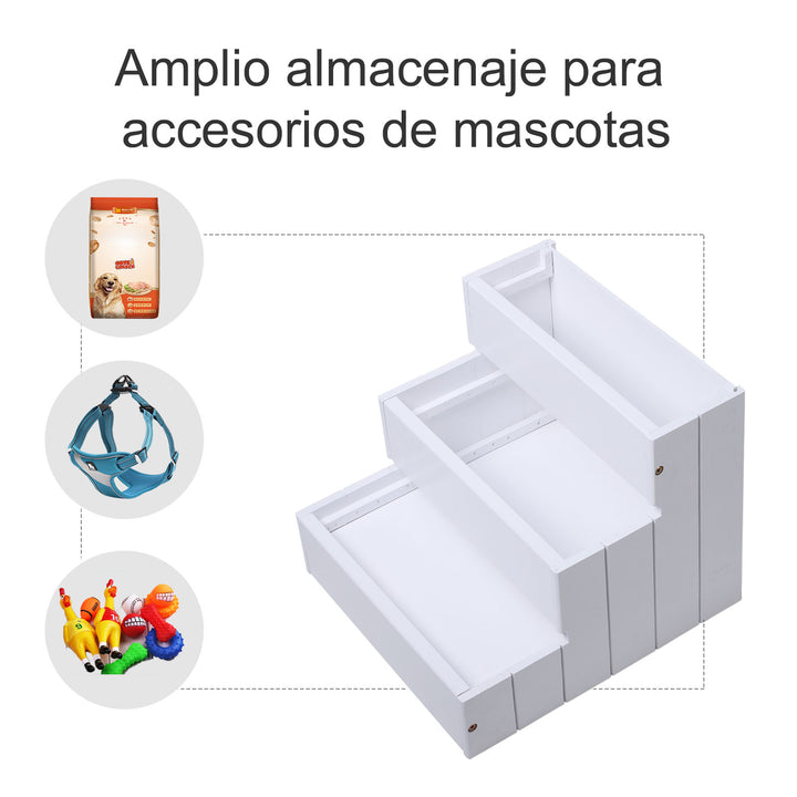 Escada para animais de estimação com 3 degraus espaço de armazenamento e tapete antiderrapante carga 30 kg 40,5x44,5x38 cm madeira Branco