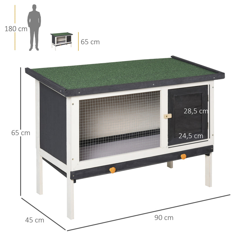 Coelheira de Madeira Gaiola Elevada para Coelhos Cobaias e Animais Pequenos com Teto Asfáltico Bandeja Removível e Porta com Trava 91x46x71cm Preto