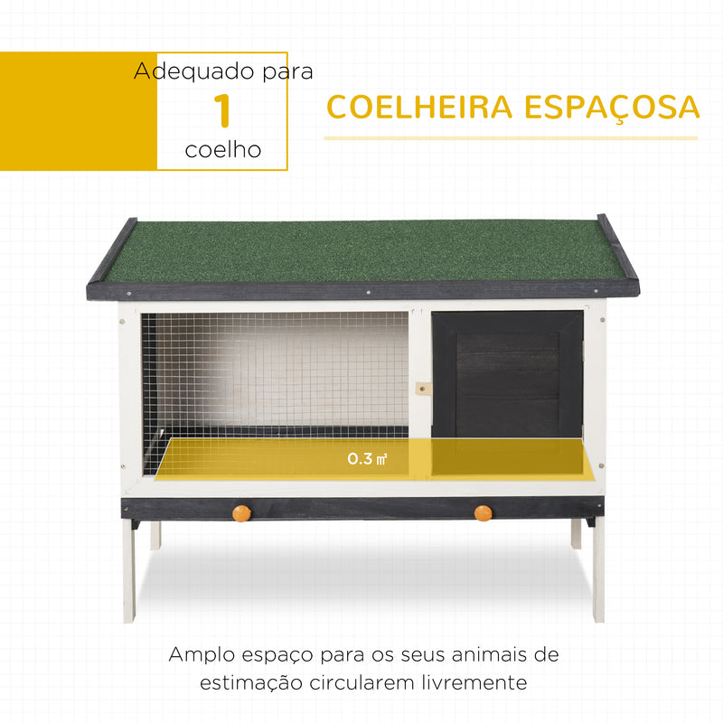 Coelheira de Madeira Gaiola Elevada para Coelhos Cobaias e Animais Pequenos com Teto Asfáltico Bandeja Removível e Porta com Trava 91x46x71cm Preto