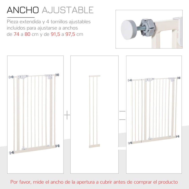 Barreira de Segurança para Portas e Escadas Barreira para Animais de Estimação com Fechadura Automática Extensível 17,5cm Metal 92-102x104,1cm Branco