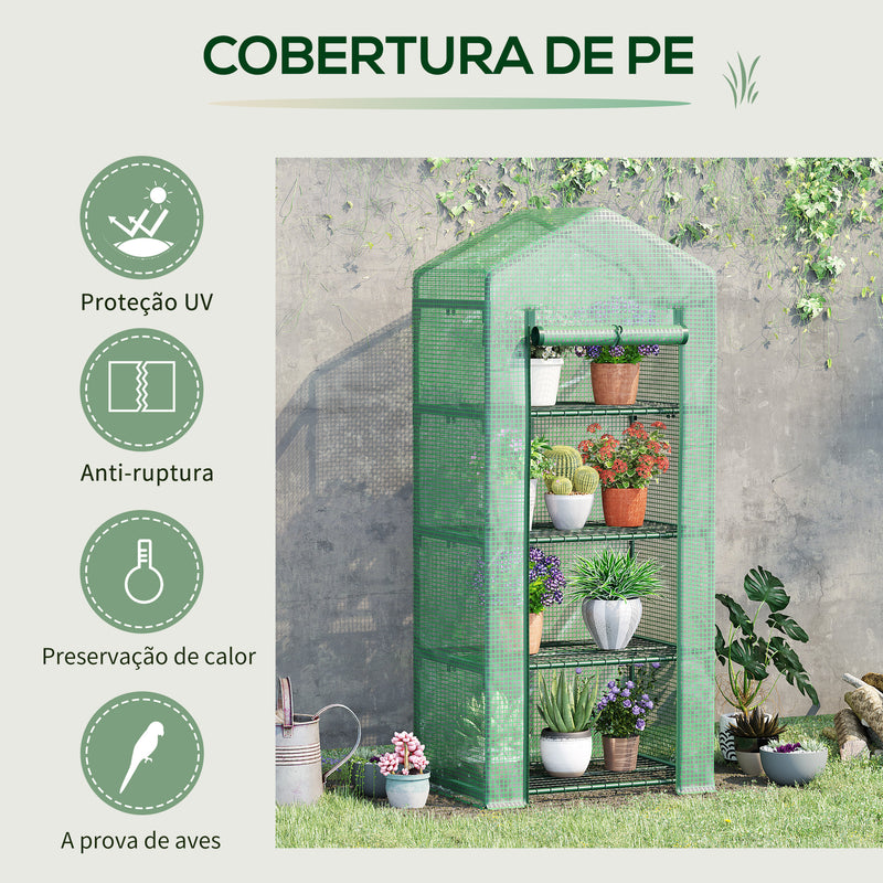 Estufa de Jardim com 4 Prateleiras e Cobertura de PE Estufa de Aço para Cultivo de Plantas Flores 69x50x160cm Verde