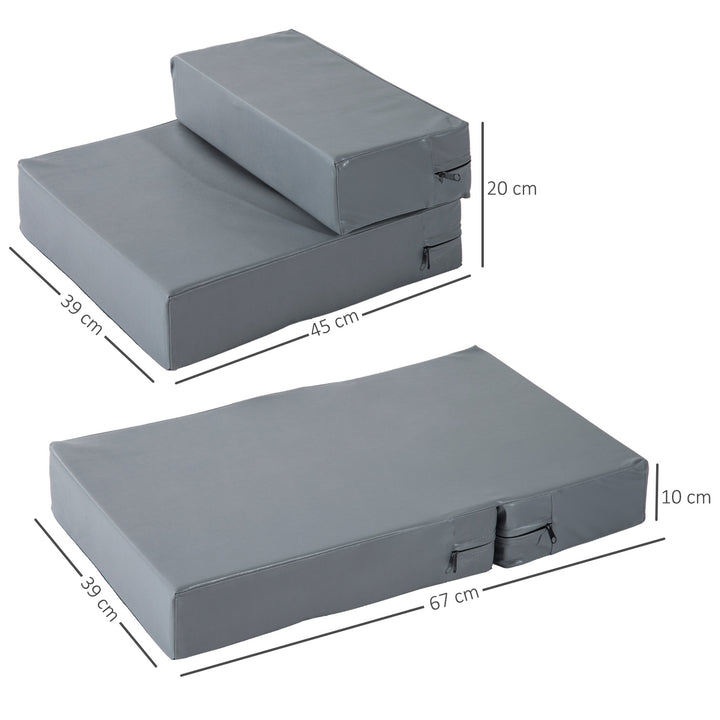 Escada para Animais de Estimação de 2 Degraus 2 em 1 Cama para Cães Gatos Estofada em PU Removível e Lavável com Zíper 45x39x20cm Cinza