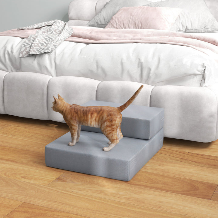 Escada para Animais de Estimação de 2 Degraus 2 em 1 Cama para Cães Gatos Estofada em PU Removível e Lavável com Zíper 45x39x20cm Cinza