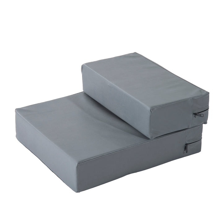Escada para Animais de Estimação de 2 Degraus 2 em 1 Cama para Cães Gatos Estofada em PU Removível e Lavável com Zíper 45x39x20cm Cinza
