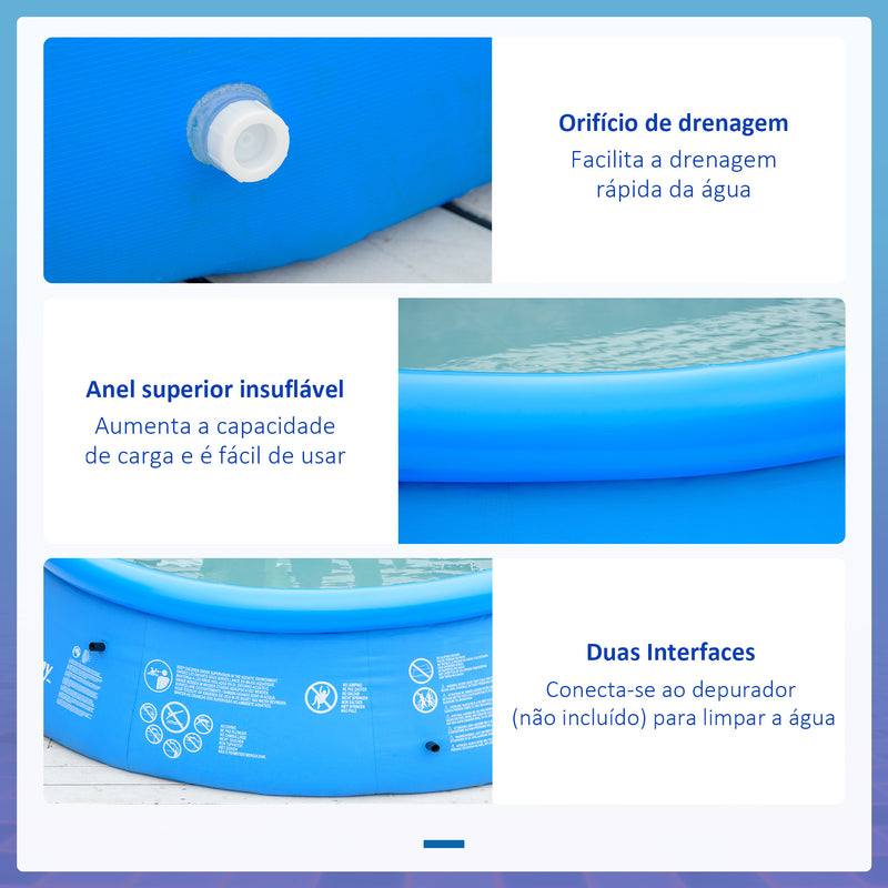 Piscina Inflável Redonda 4.000 Litros Ø274x76cm para 3-4 Pessoas Piscina Insuflável Familiar Adultos e Crianças com Inflador de Mão para Jardim Pátio Exterior Azul