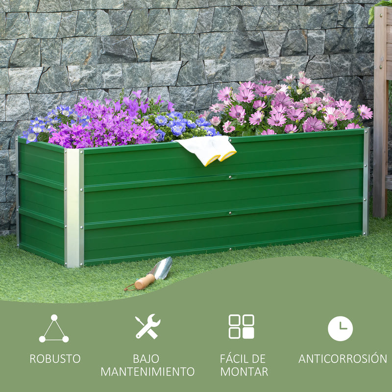 Caixa de Plantio de Aço com Luvas Caixa de Plantio Retangular para Cultivos de Plantas Flores para Terraço Jardim Exterior 125x47x40cm Verde