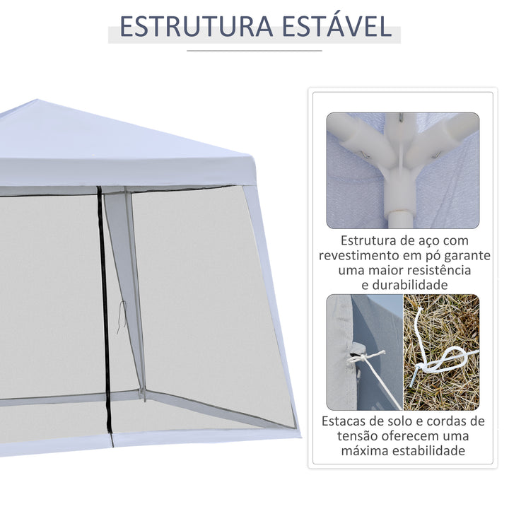 Tenda de Jardim 3x3m Gazebo com 4 Partes Laterais Mosquiteiro com Zíper Proteção UV para Patio Cinza