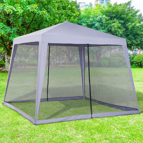 Tenda de Jardim 3x3m Gazebo com 4 Partes Laterais Mosquiteiro com Zíper Proteção UV para Patio Cinza