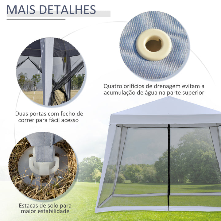 Tenda de Jardim 3x3m Gazebo com 4 Partes Laterais Mosquiteiro com Zíper Proteção UV para Patio Cinza
