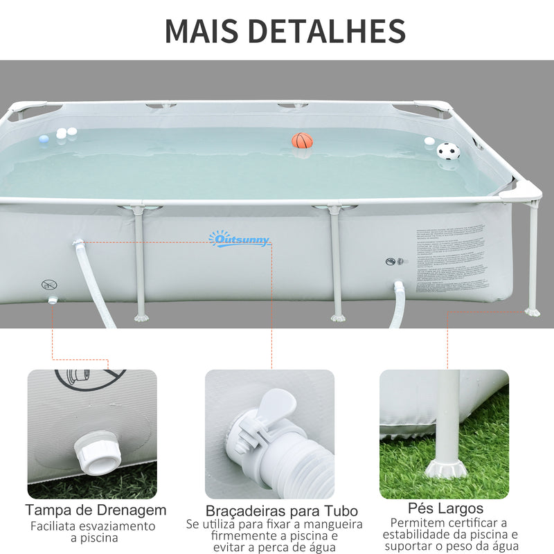 Piscina Desmontável Tubular 252x152x65cm com Depuradora de Cartucho Piscina Retangular de Exterior para Adultos e Crianças 2.163L Cinza