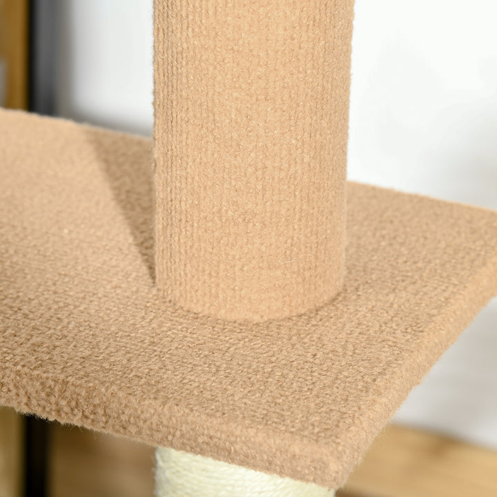 Arranhador para Gatos de Chão ao Teto 43x27x228-260 cm Torre para Gatos com Altura Ajustável 4 Plataformas e Poste de Sisal Marrom Claro