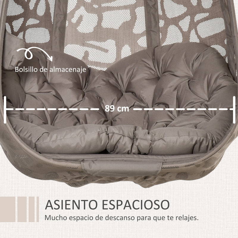 Poltrona Suspensa com Suporte de Aço Poltrona Suspensa com Cesto Dobrável e Almofadas para Interior e Exterior 126x96x172cm Cor Areia