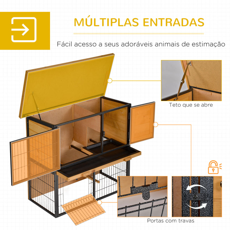 Coelheira de Exterior de Madeira para Animais Pequenos 2 Níveis com Rampa Bandeja Removível Portas com Fechaduras 89,5x45x81 cm Madeira e Cinza