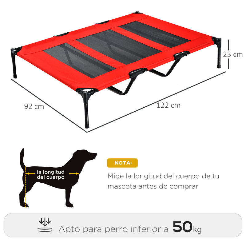 Cama para Animais de Estimação Cama Elevada para Cães Gatos com Tecido Transpirável para Dormir Relaxar Exterior Jardim Terraço 122x92x23cm Vermelho