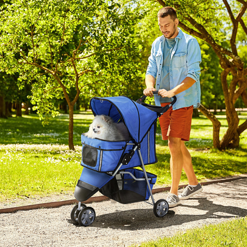 Carrinho Dobrável para animais de Estimação Cão ou Gato Carrinho com Rodas 360º - cor Azul - 75x45x97 cm