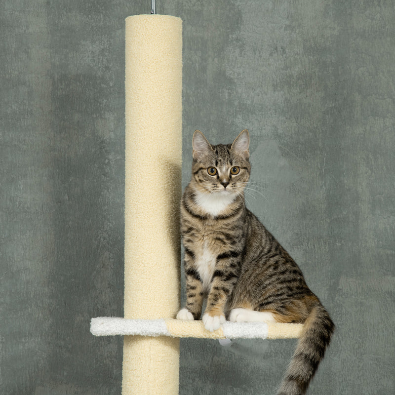 Árvore para Gatos do Chão ao Teto 220-260cm Altura Ajustável Torre para Gatos com 3 Plataformas Poste de Sisal e Bola para Brincar 47x34x220-260cm Creme