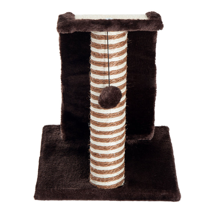 Árvore Arranhador para Gatos tipo Centro de Atividades com Coluna de Sisal Natural e Bola para Brincar e Arranhar - Cor: Castanho e Creme – 35 x 30 x 39 cm