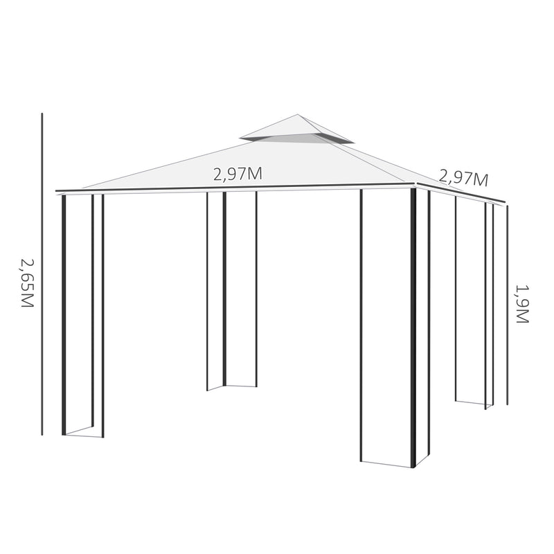 Pérgola de Jardim 3x3m para Exterior com Duplo Teto de Ventilação e Estrutura de Aço com Proteção Solar para Festas Eventos ao Ar Livre Bege