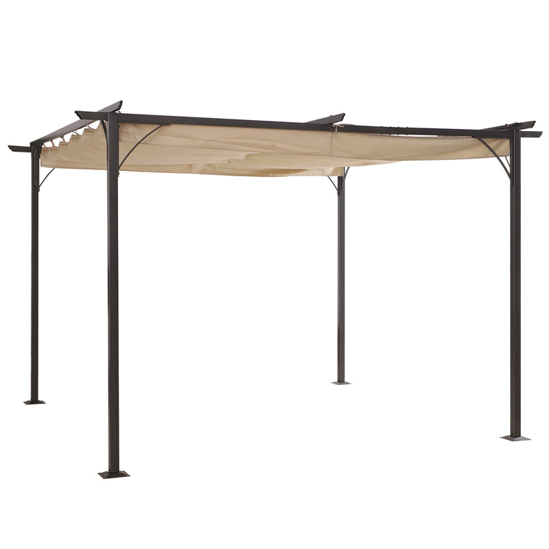 Pérgula de Metal 3.5x3.5m Gazebo para Jardim Pátio ou Terraço com Tecto Retráctil Pano Poliéster Resistente à Água e UV