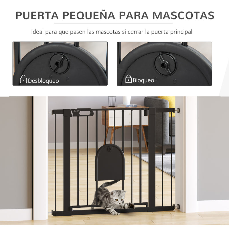 Barreira de Segurança de Cães Animais de Estimação para Escadas e Portas 75-103cm com 2 Extensões Fechamento Automático e Sistema de Duplo Bloqueio Aço Preto