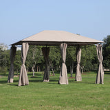 Pégola de Jardim Pérgola de Exterior com Paredes Laterais Amovíveis e Estrutura de Aço para Festas Eventos 398x300x272 cm Cáqui