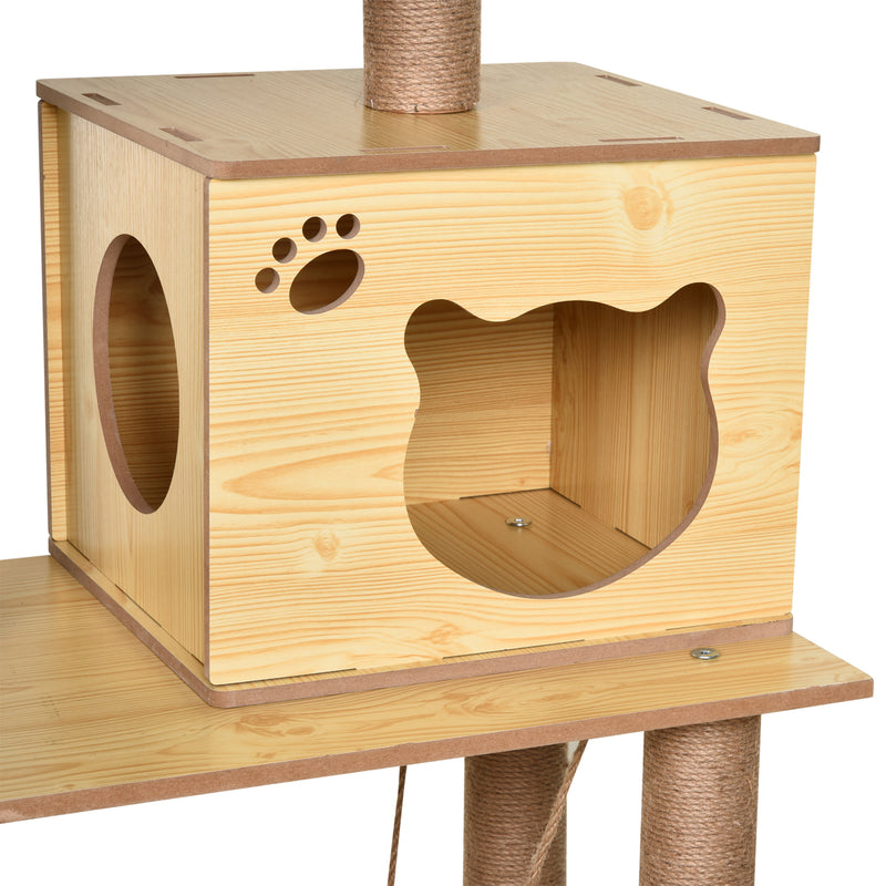 Arranhador para Gatos Altura 130 cm Torre para Gatos com Poste de Arranhar de Juta 2 Camas Rede Caverna Bola Suspensa Rede e Rampa 60x40x130 cm Madeira