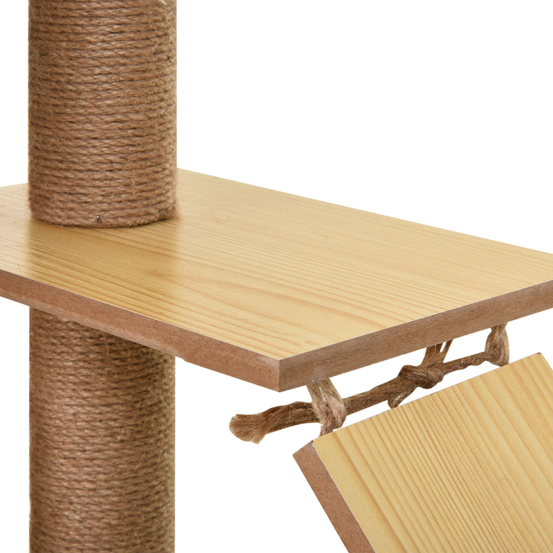 Arranhador para Gatos Altura 130 cm Torre para Gatos com Poste de Arranhar de Juta 2 Camas Rede Caverna Bola Suspensa Rede e Rampa 60x40x130 cm Madeira