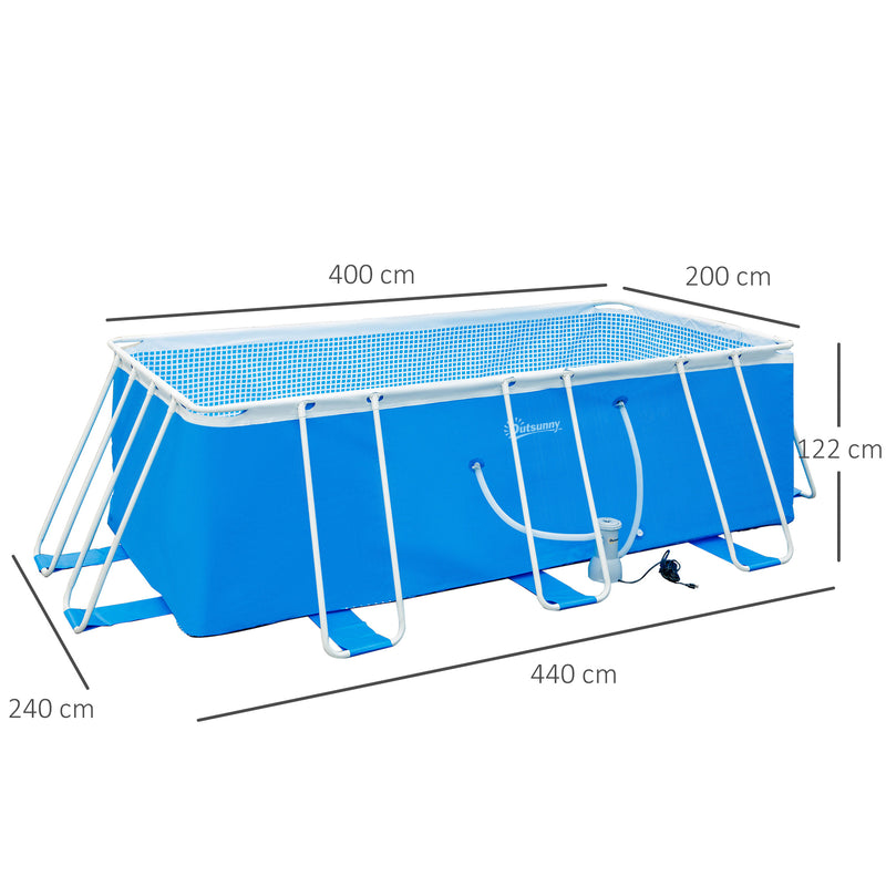 Piscina Desmontável Tubular 440x240x122cm Piscina Retangular de Exterior com Purificador 4.000L/H Mangueiras de Comprimento 100cm e Estrutura de Aço 9760L Azul