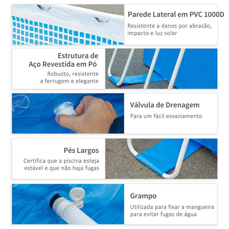 Piscina Desmontável Tubular 440x240x122cm Piscina Retangular de Exterior com Purificador 4.000L/H Mangueiras de Comprimento 100cm e Estrutura de Aço 9760L Azul