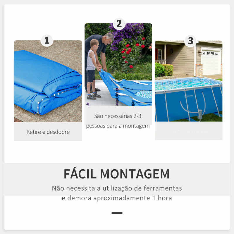 Piscina Desmontável Tubular 440x240x122cm Piscina Retangular de Exterior com Purificador 4.000L/H Mangueiras de Comprimento 100cm e Estrutura de Aço 9760L Azul