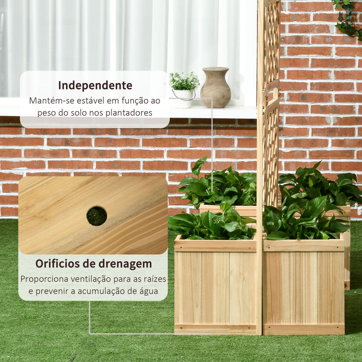 Biombo Exterior com 3 Painéis de Madeira e 4 Floreiras Ecrã de Privacidade de Jardim com Floreira Orifícios de Drenagem Separador de Ambientes para Varanda Pátio 133x62x165cm Madeira