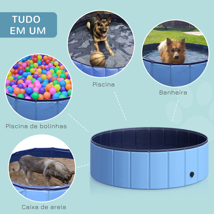 Piscina Dobrável para Cães Banheira para Animais de Estimação PVC Gatos Antiderrapante Resistente ao Desgaste Adequada para Interior e Exterior Ø100x30cm Azul