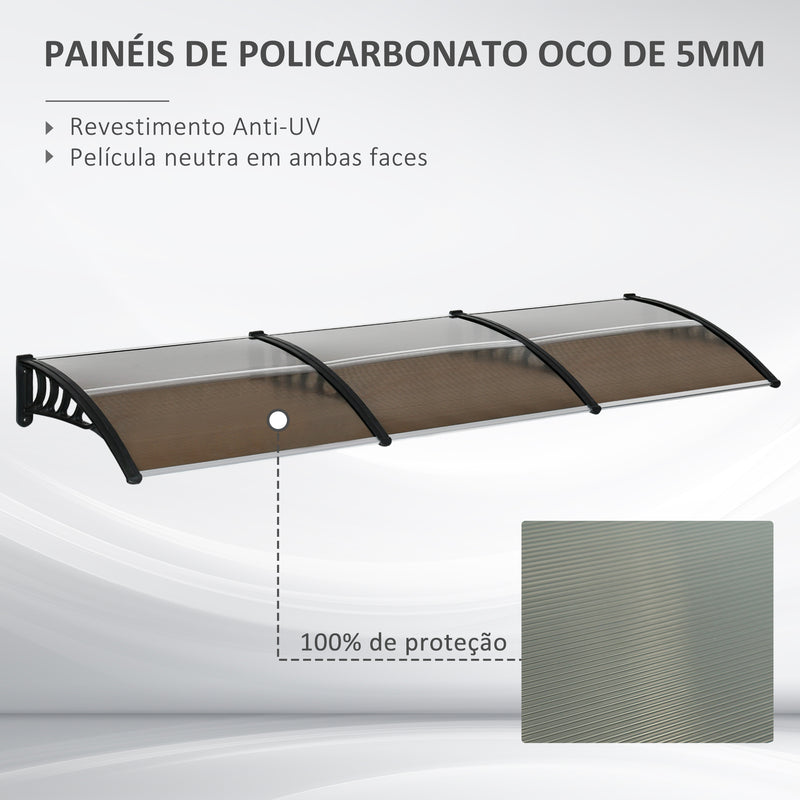 Marquise de Proteção 300x100cm Marquise Exterior para Portas e Janelas contra o Sol e Chuva com Suporte de PP Policarbonato Marrom