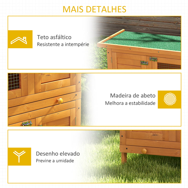 Coelheira de Madeira Exterior de 2 Níveis Gaiola para 1-2 Coelhos Animais Pequenos com Teto Asfáltico Dobrável e 2 Bandejas Removíveis 90x45x90cm Madeira