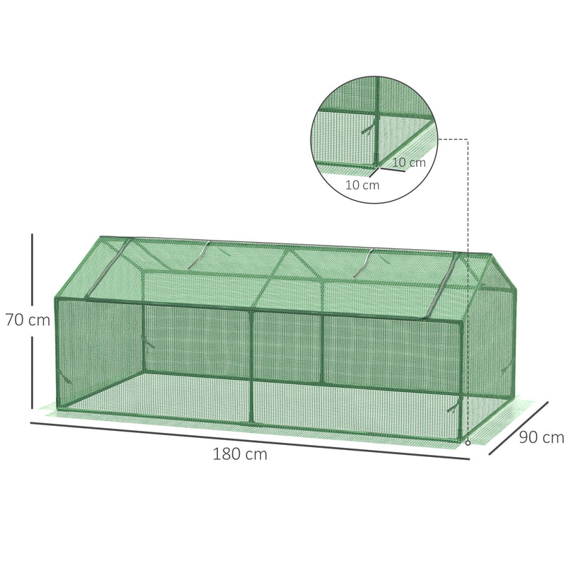 Estufa de Jardim 180x90x70cm Estufa de Jardim com 2 Janelas Enroláveis Cobertura de PE e Estrutura de Metal Estufa para Cultivo de Plantas Flores Verde