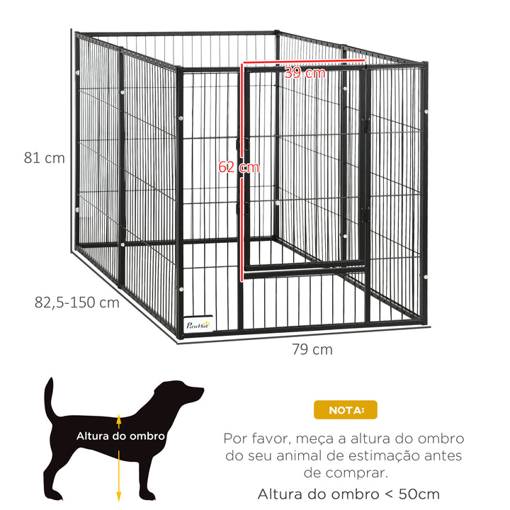 Parque para Cães de 6 Painéis Gaiola de Metal para Animais de Estimação com Largura Ajustável e Estrutura de Aço 82,5-150x79x81 cm Preto
