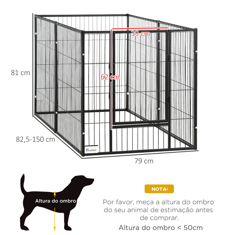 Parque para Cães de 6 Painéis Gaiola de Metal para Animais de Estimação com Largura Ajustável e Estrutura de Aço 82,5-150x79x81 cm Preto